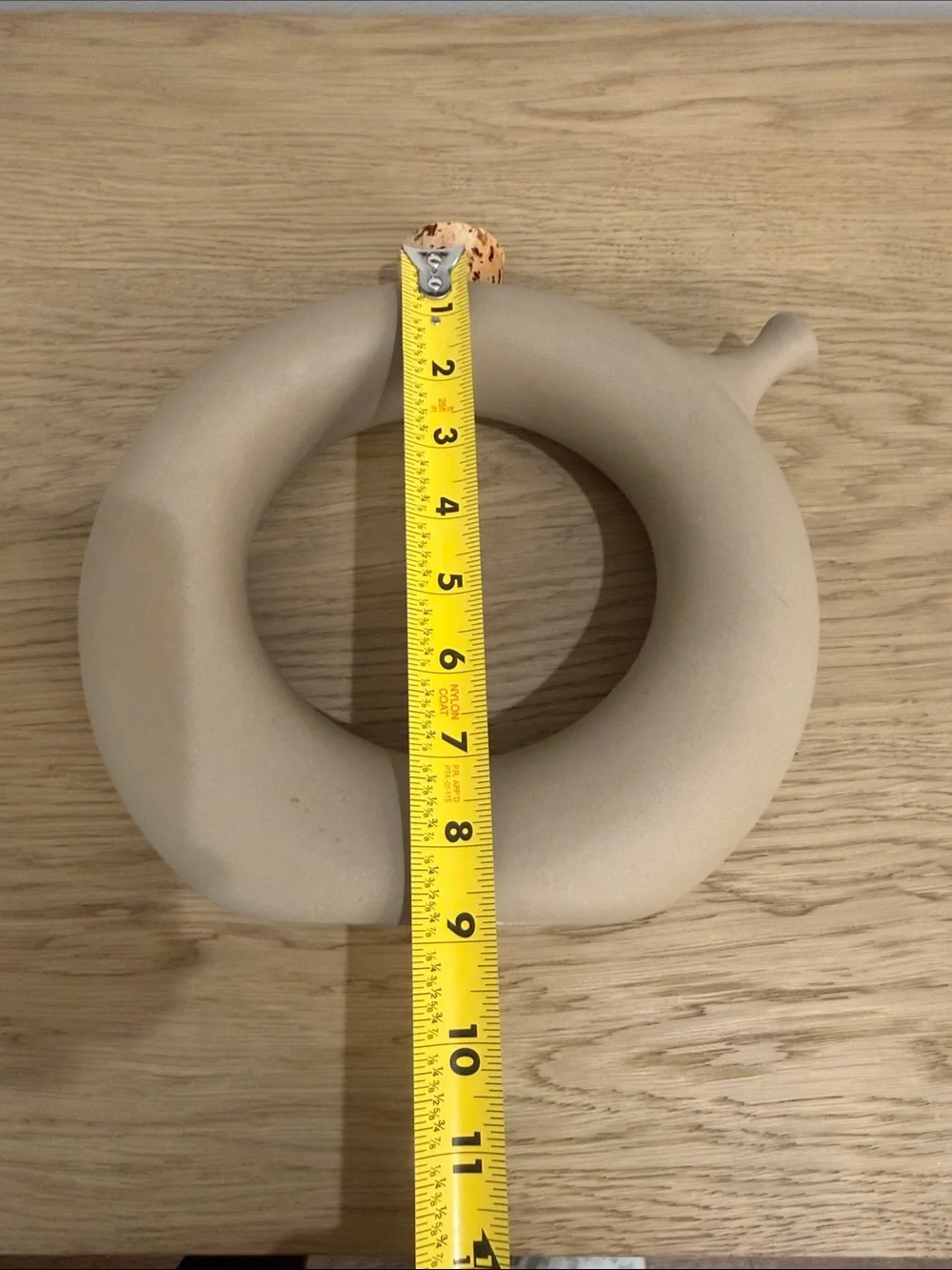 Modern Donut-Shaped Ceramic Vase in Matte Taupe With Cork & Spout